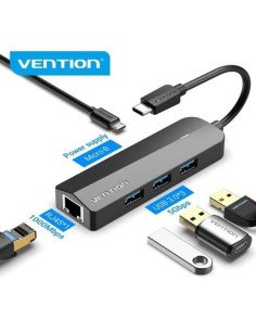 Hub USB Tipo-C Vention TGPBB / 3xUSB / 1xRJ45 / 1xMicro B PD 2
